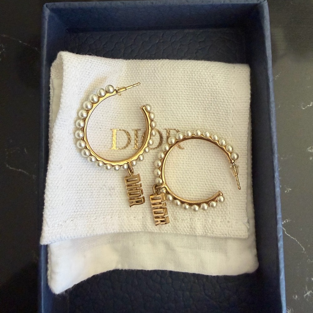 Dior Gold Earrings with Pearl Accents